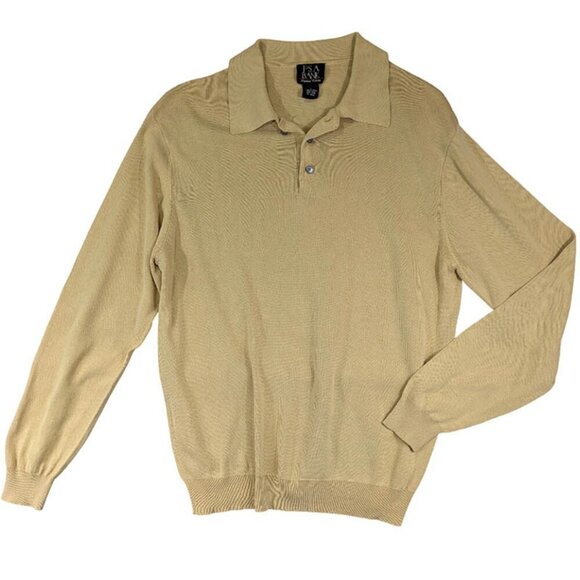 Jos A Bank Signature Collection 100% Silk Pullover Mens Large Gold Collared - Picture 1 of 10